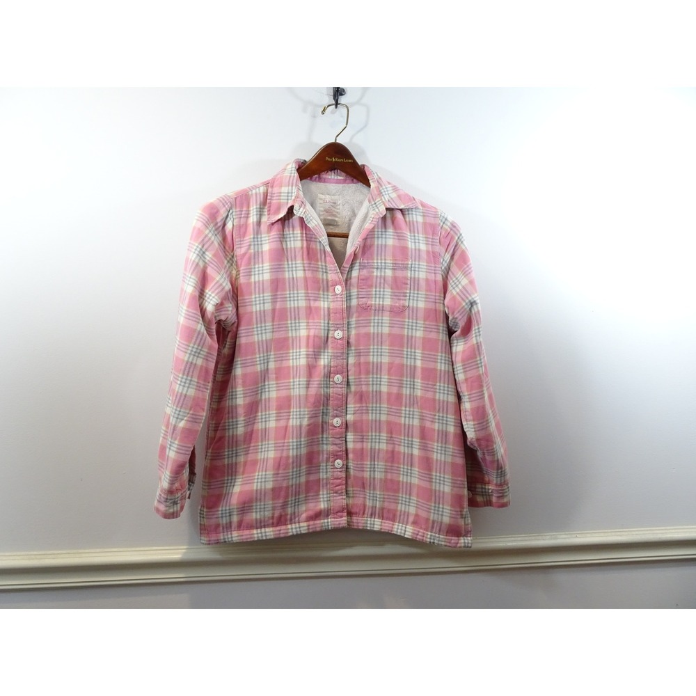 LL Bean Women XS Pink Plaid Fleece Lined Flannel Shirt Jacket Button Up Gorpcore